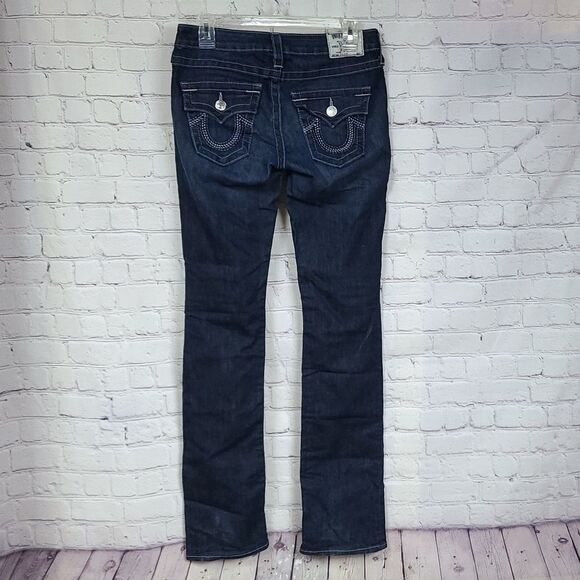 True Religion Women's Billie Straight Jean with Flap Mid-Rise Dark Blue Denim 27 - Picture 9 of 11